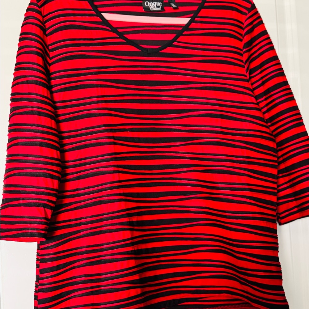 Red and Black Striped Women's Blouse